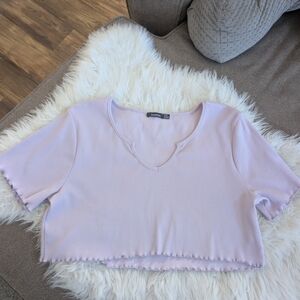 Boohoo Lilac Ribbed V-Notch Crop Top